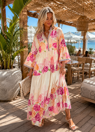 Nellie Long Floral Dress- Pink