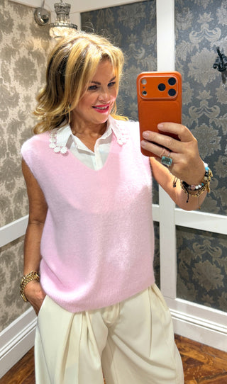 Arielle Angora Knit Vest- Pink