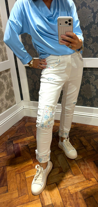 Ditsy Patch Jean - White