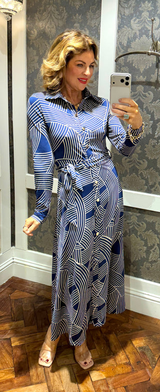 Noa Geo Shirt Dress – Navy Blue