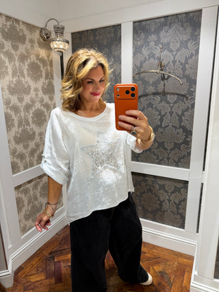 Trixie Linen Sequin Star T-shirt - White