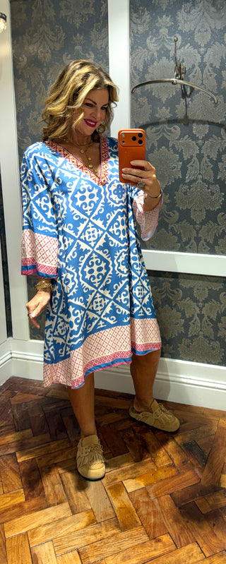 Valencia Print Dress - Blue