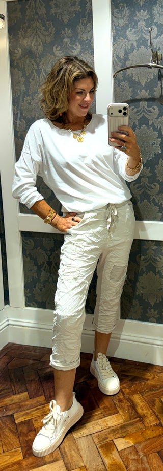 Magic Pant Cropped Sequinned Patch - Soft Beige
