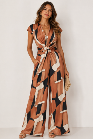 Lovisa Jumpsuit- Brown / Black/Cream - Geo