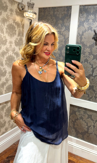 Ryder Silk Tank Top - Navy