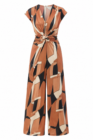 Lovisa Jumpsuit- Brown / Black/Cream - Geo