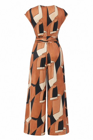 Lovisa Jumpsuit- Brown / Black/Cream - Geo