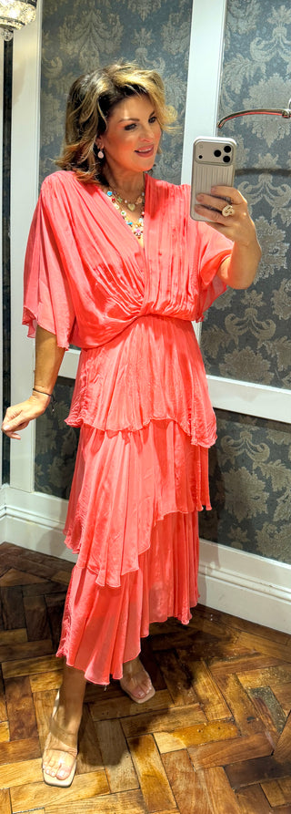 Azure Silk Dress - Coral