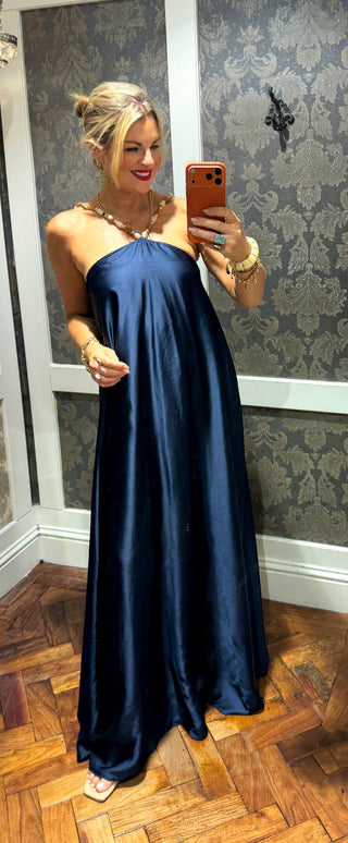 Bebe Navy Beaded Neckline -Maxi Dress