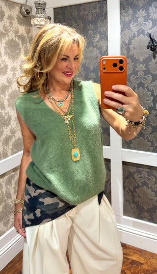 Arielle Angora Knit Vest- Green