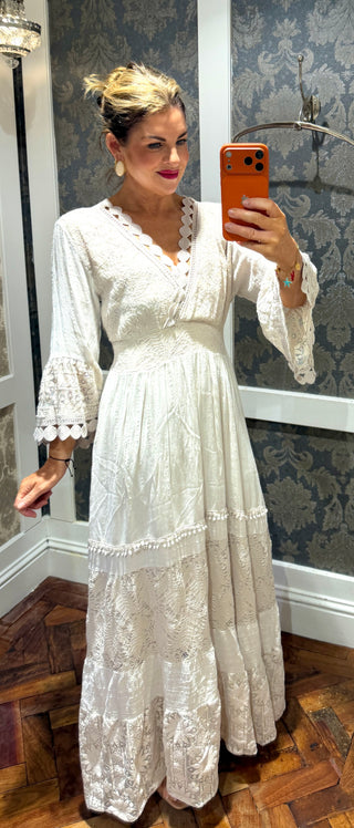Calista long sleeve lace dress -Beige