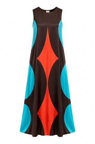 Thea Geo Dress - Chocolate Brown Turq/ Orange