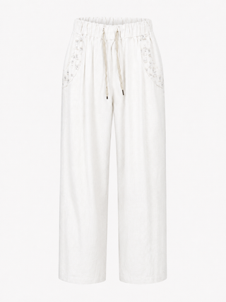 Angel Linen Trouser with Sequin Pocket - White