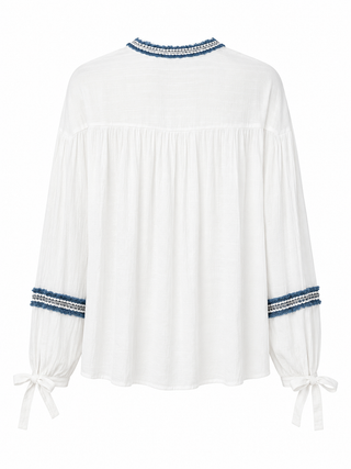 Mia White Blouse Blue Trim