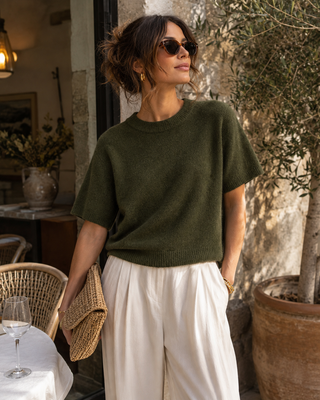 Ariana Short Sleeve Alpaca Knit - Khaki
