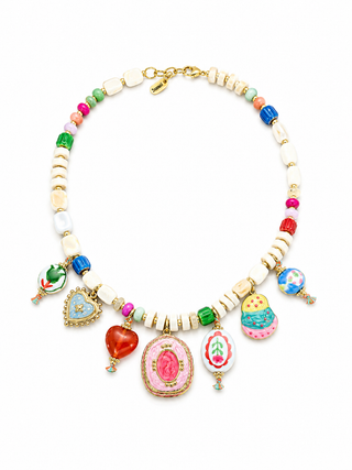 Necklace Porcelain Pink  Multi Gem