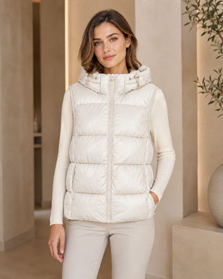 Harper Padded Hooded Gilet- Cream