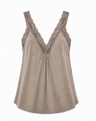 Satin cami with lace neckline - Mink