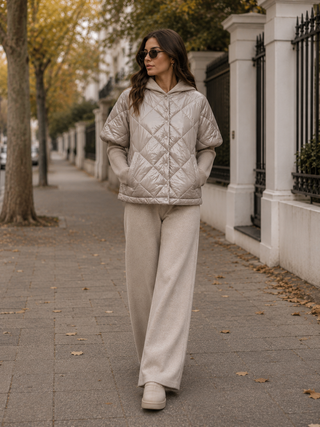 Zoe Shell Jacket Ribbed Sleeve- Beige