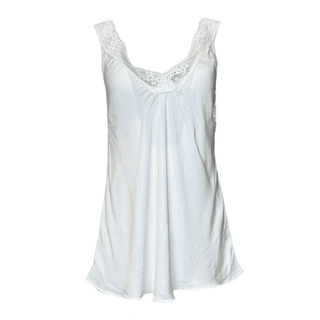 Satin Cami with lace neckline -  white