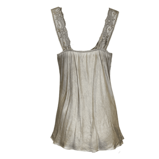 Satin Cami with lace neckline -  taupe-ww.neola.live