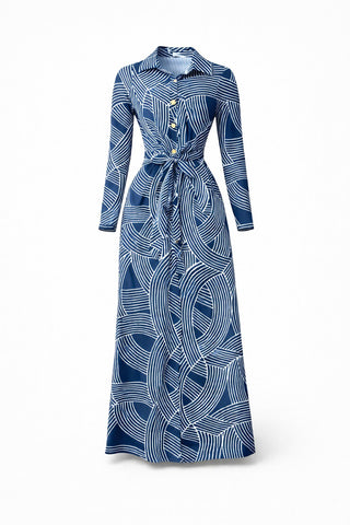 Noa Geo Shirt Dress – Navy Blue