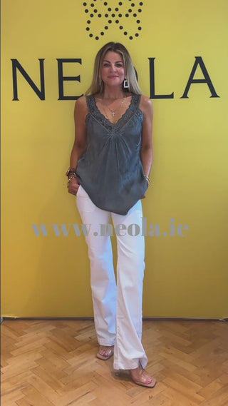 Satin Cami with lace neckline -  grey-www.neola.live