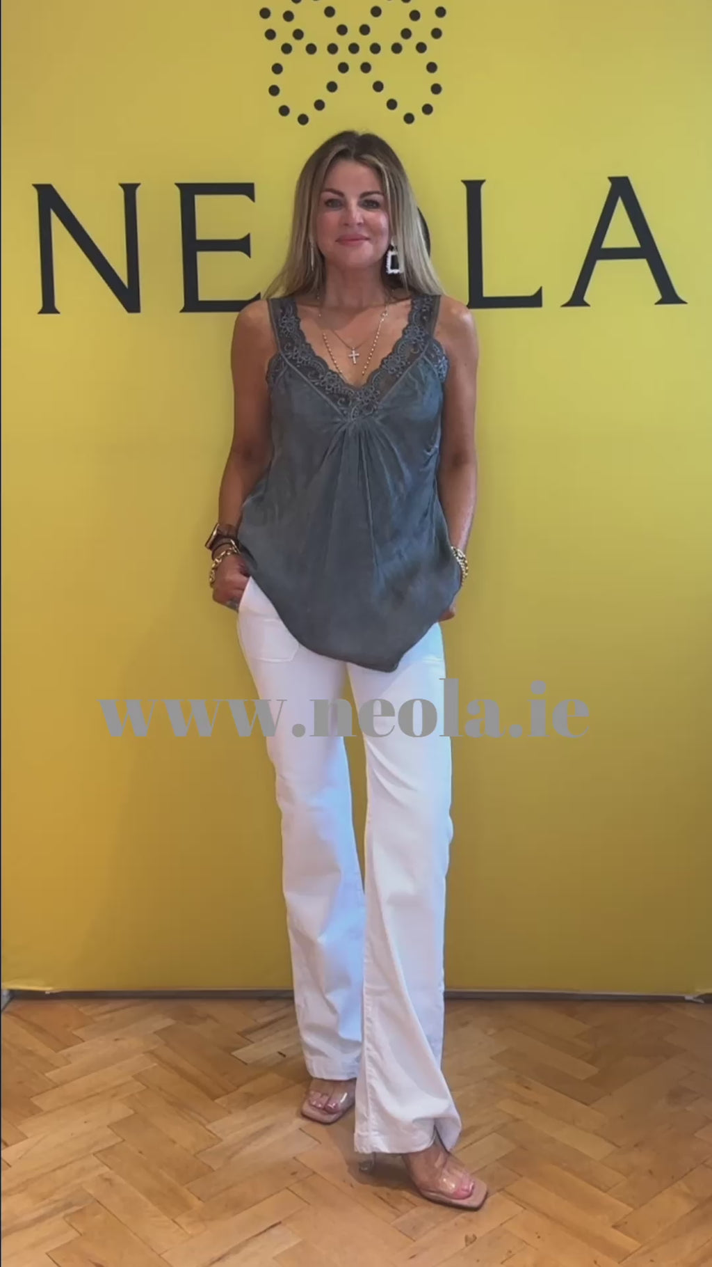 Satin Cami with lace neckline -  grey-www.neola.live